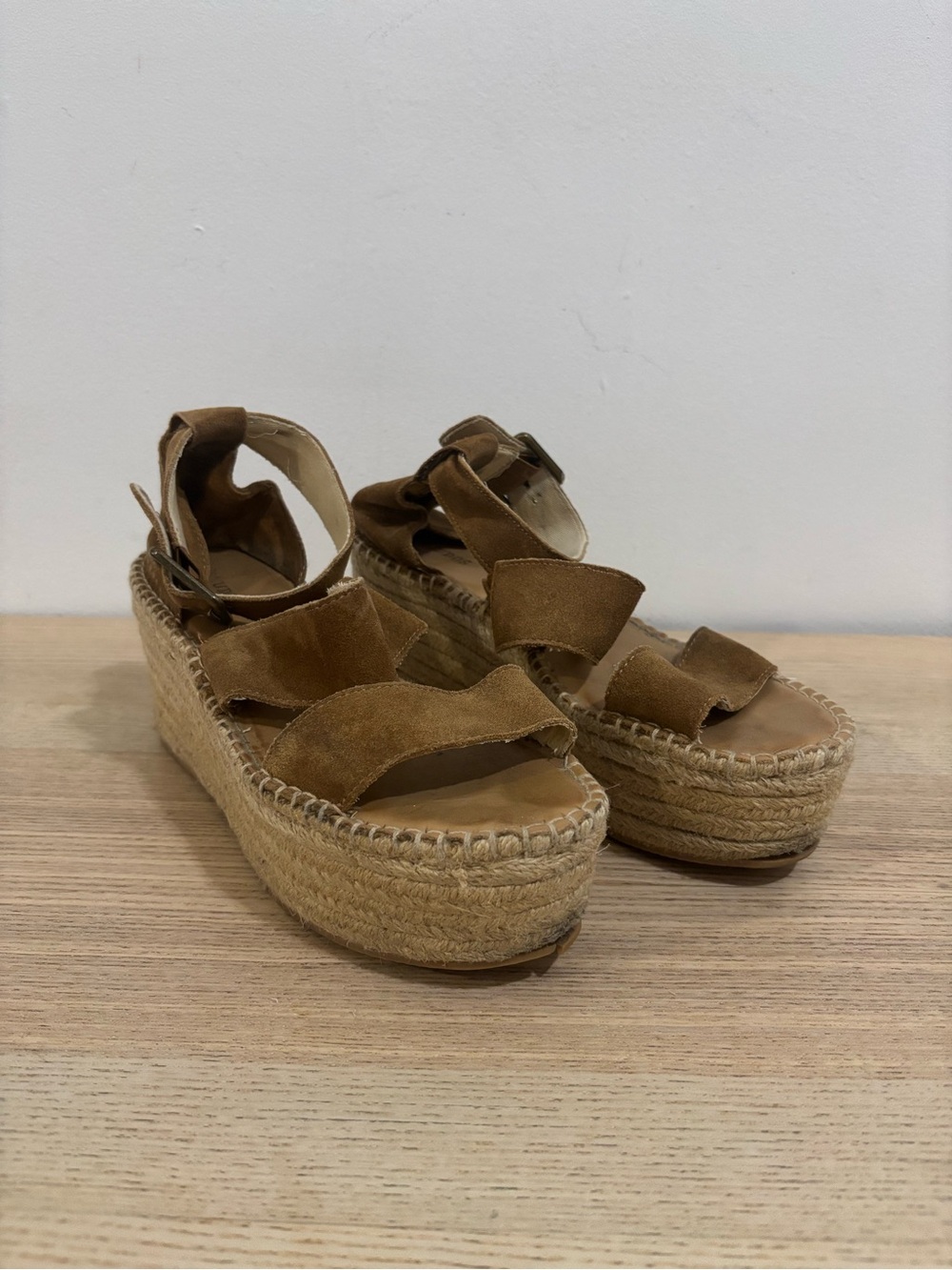Brown Suede Soludos Platform Espadrille Sandals - Size 8